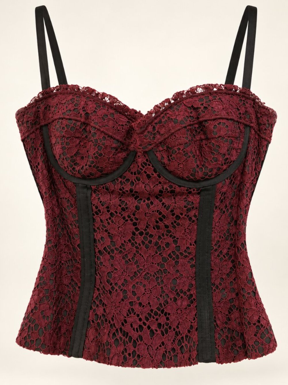 Dolce & Gabbana Vintage Silk Cotton Burgundy Lace Bustier Corset Top IT 44